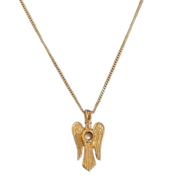 Make A Wish Angel on Earth gold plated & caged white pearl angel wish pendant - Picture 3 of 14